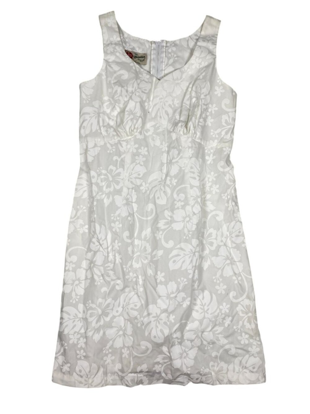 Hilo Hattie White Hawaiian Floral Sleeveless Dress 8 Hawaii Polyester Blend